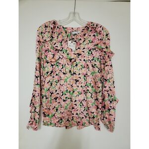 Zara Floral Ruffle Blouse - Pink and Green